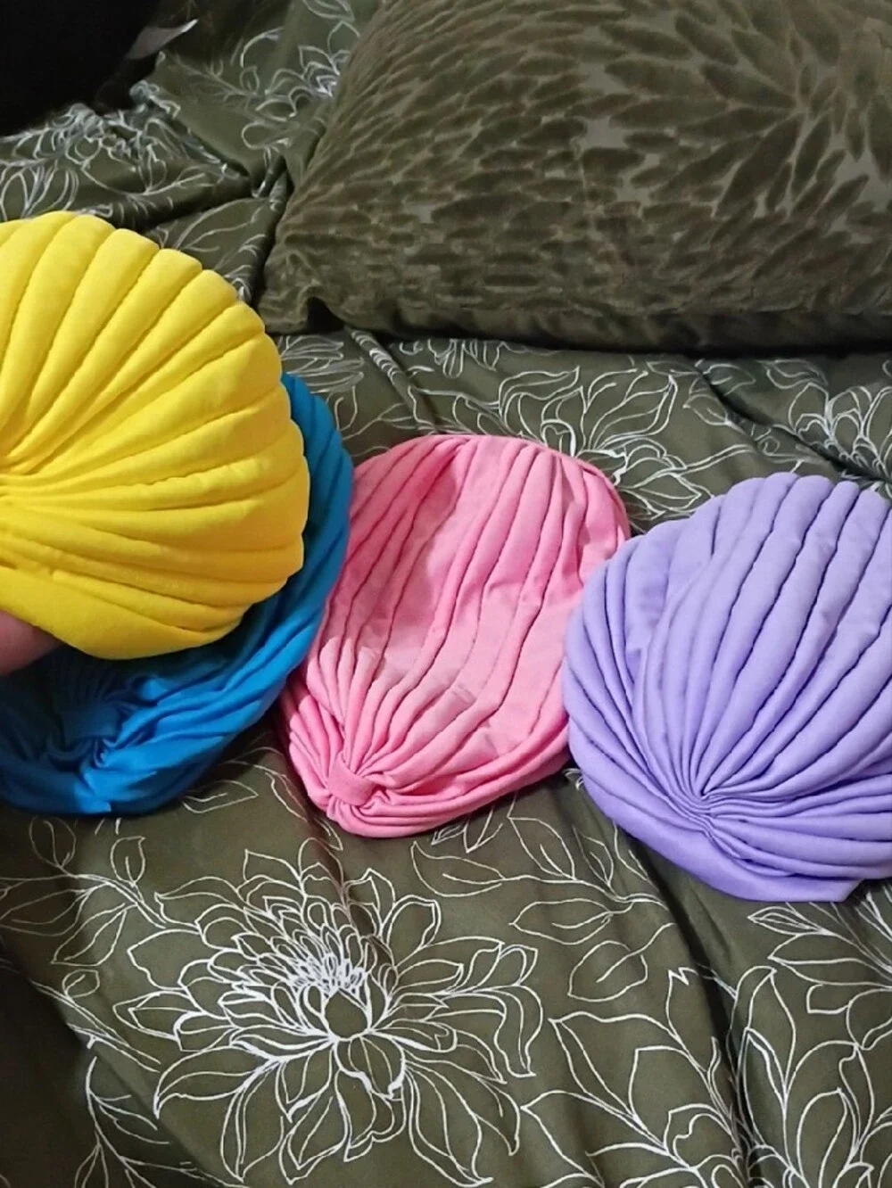 Kids Soft Pleated Turban Hat - Yellow, Blue, Pink, Purple